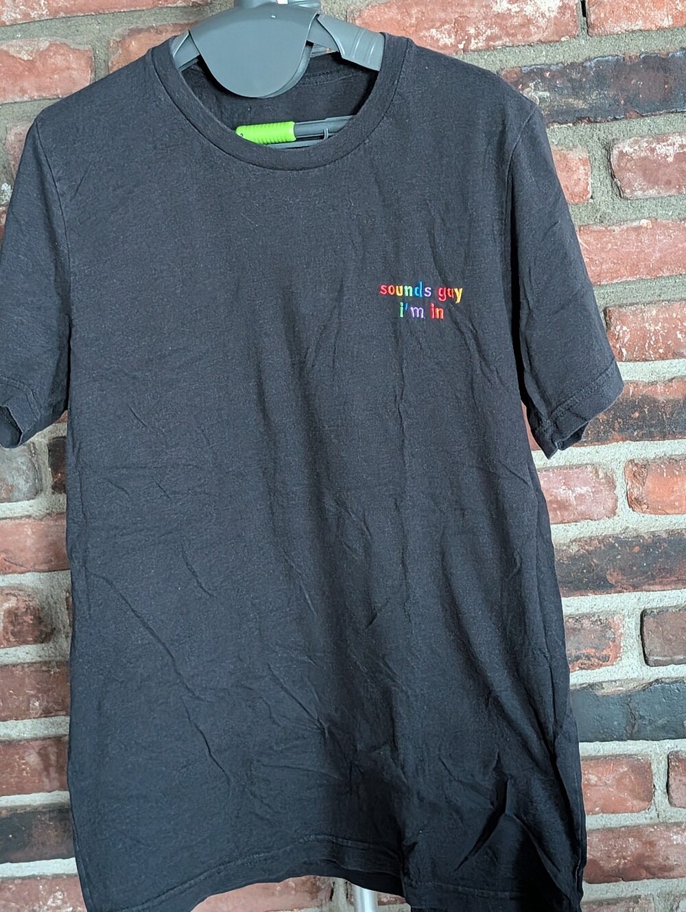 Black T-Shirt with Rainbow Text